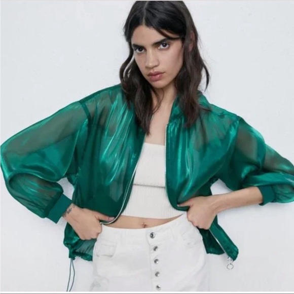Zara Jackets & Blazers - Zara Green Sheer Jacket